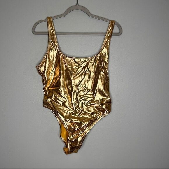 SKIMS Metallic Gold High Cut One Piece Swimsuit NWT - Picture 4 of 6